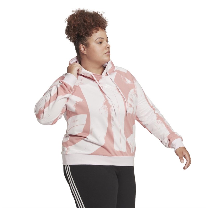 adidas Womens Essentials Print Relaxed Hoodie (Plus Size) Almost Pink/Almost Pink