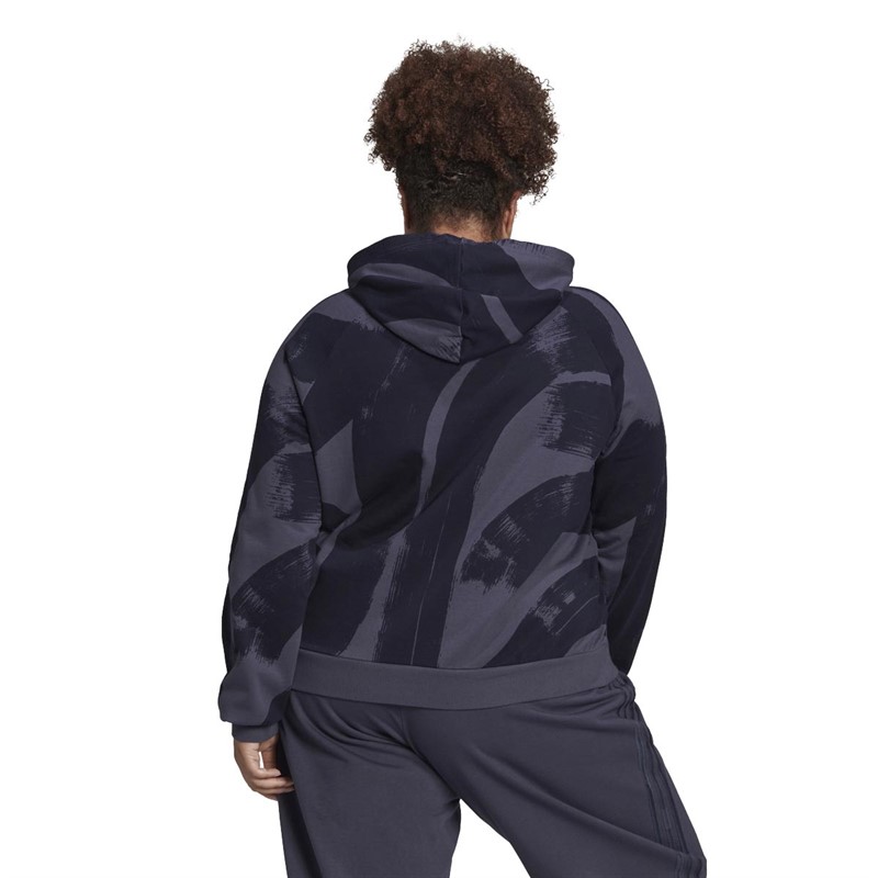 adidas Womens Essentials Print Relaxed Hoodie (Plus Size) Shadow Navy/Shadow Navy