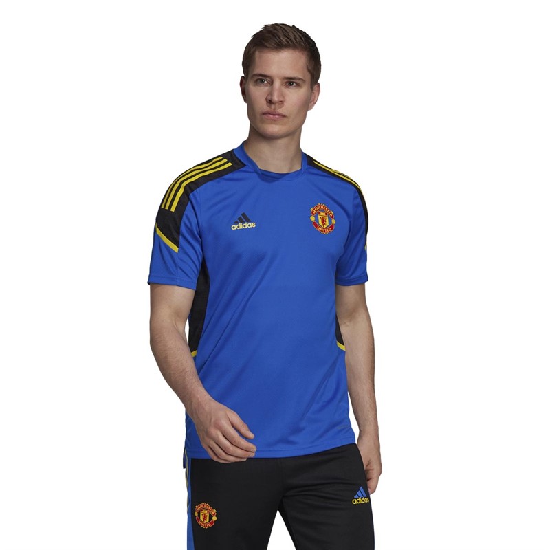 adidas Mens MUFC Manchester United Condivo EU Training Jersey Glow Blue