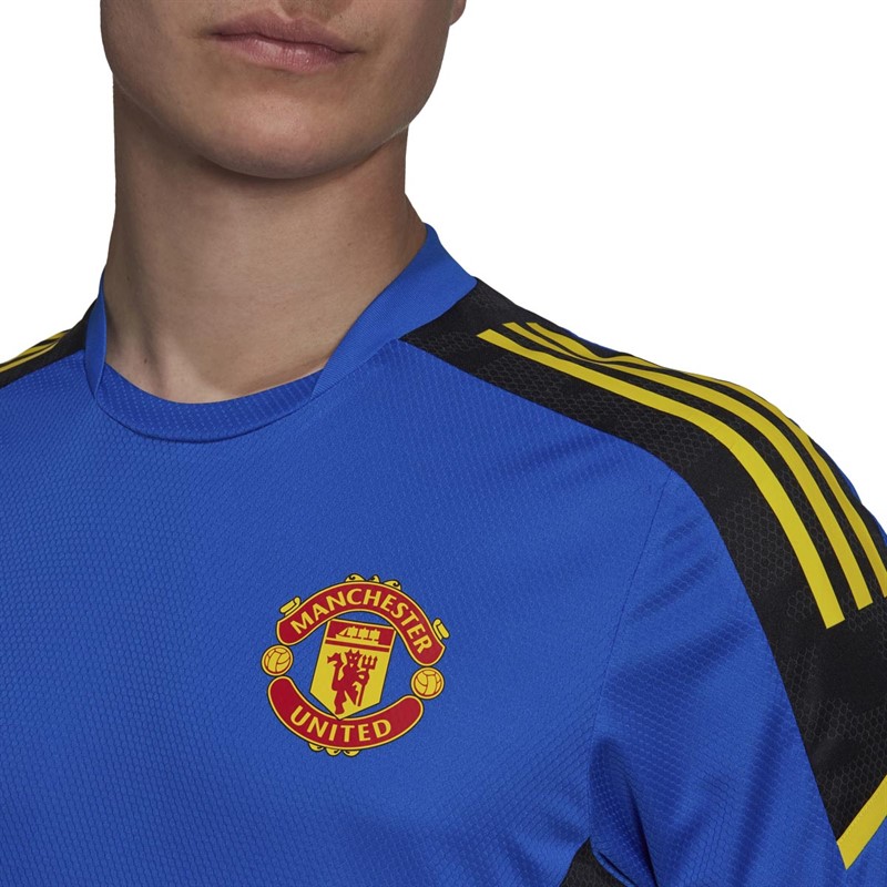 adidas Mens MUFC Manchester United Condivo EU Training Jersey Glow Blue