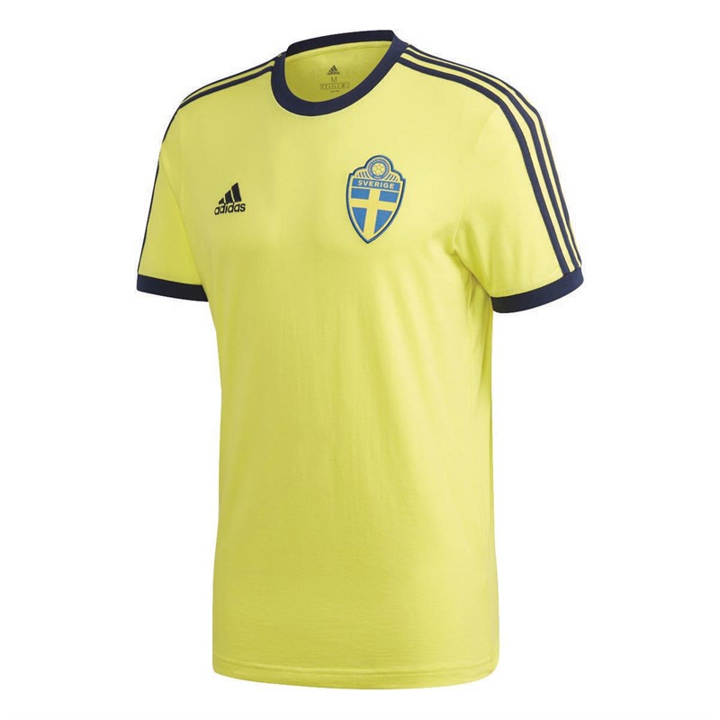adidas Mens SVFF Sweden 3-Stripes T-Shirt Shock Yellow
