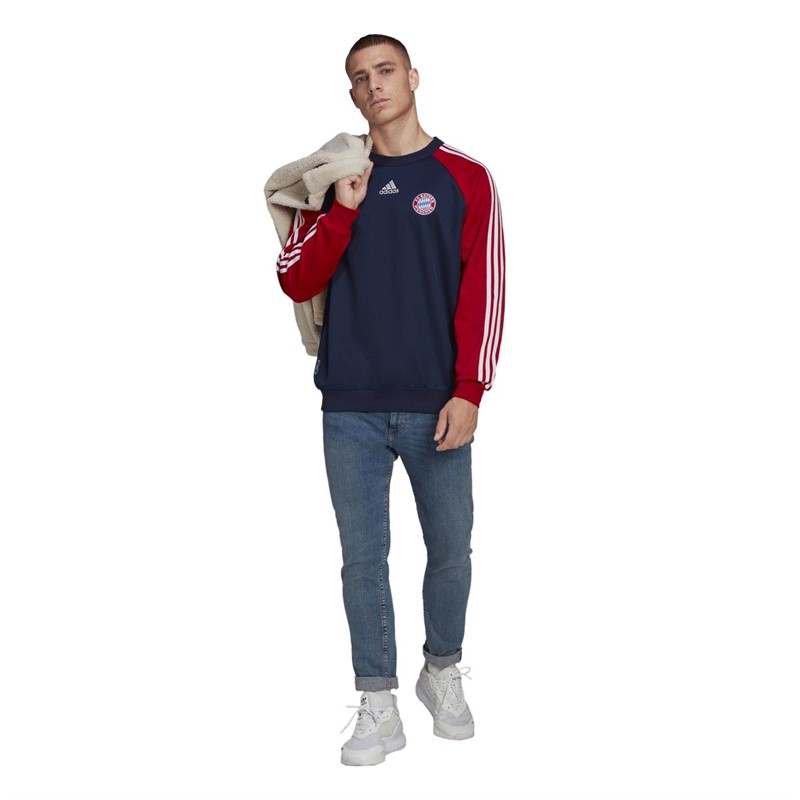 adidas Mens FCB FC Bayern Munich Teamgeist Crew Sweatshirt Night Indigo/FCB True Red