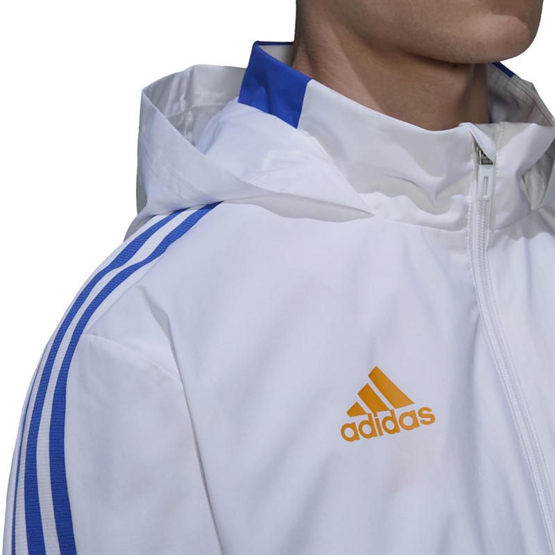 adidas Mens RMCF Real Madrid Tiro All-Weather Jacket White