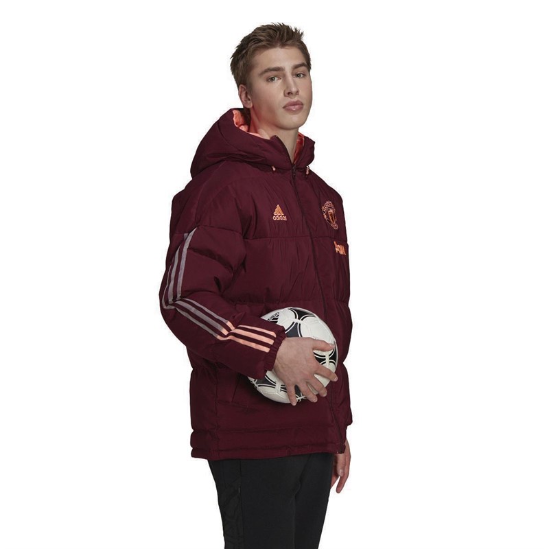 adidas Mens MUFC Manchester United Reversible Down Travel Jacket Team Maroon