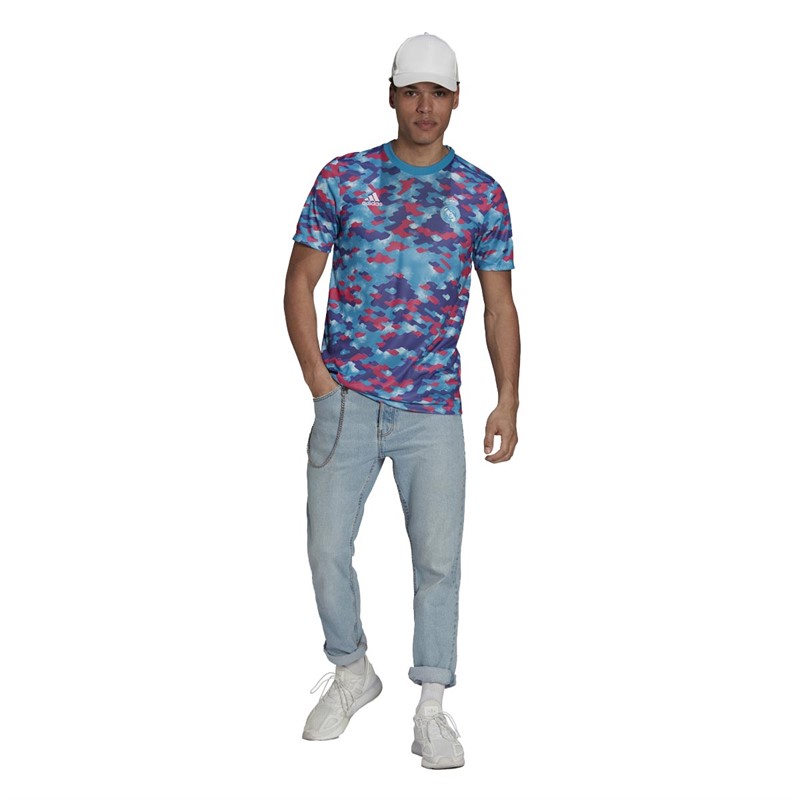 adidas Mens RMCF Real Madrid Pre-Match Jersey Pink/Purple/Shock Cyan