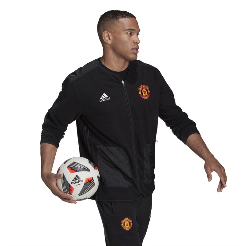 adidas Mens MUFC Manchester United Travel Mid-Layer Jacket Black
