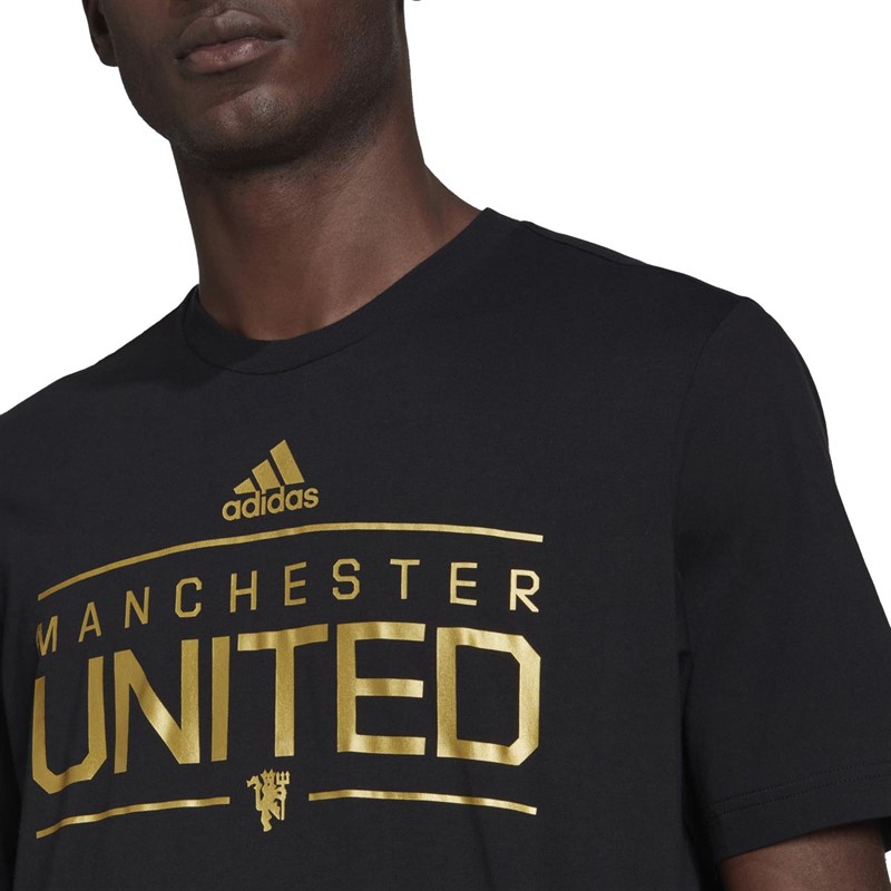 adidas Mens MUFC Manchester United Graphic T-Shirt Black