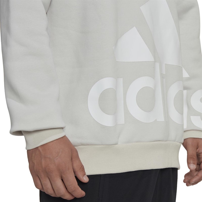 adidas Mens Essentials Giant Logo Fleece Hoodie Aluminium/White