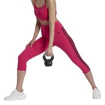 adidas Womens Designed To Move Aeroready 3-Stripes Capri Leggings Team Real Magenta