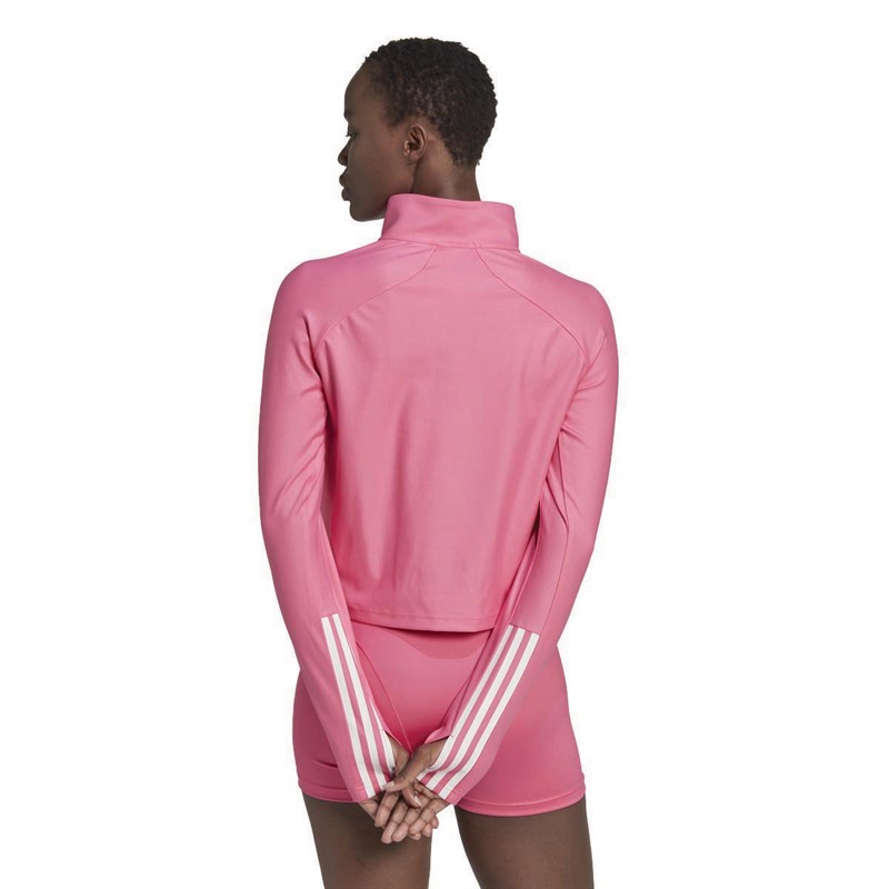 adidas Womens Hyperglam Aeroready 3-Stripes 1/4 Zip Top Pulse Magenta/White
