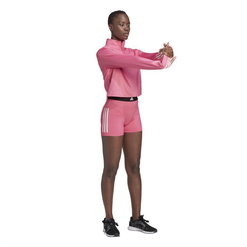 adidas Womens Hyperglam Aeroready 3-Stripes 1/4 Zip Top Pulse Magenta/White