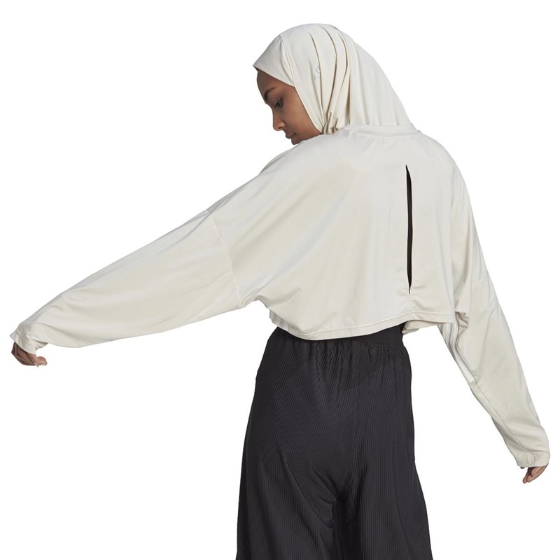 adidas Womens Hyperglam Cut 3-stripes Lightweight Oversized Sweatshirt Aluminium/White