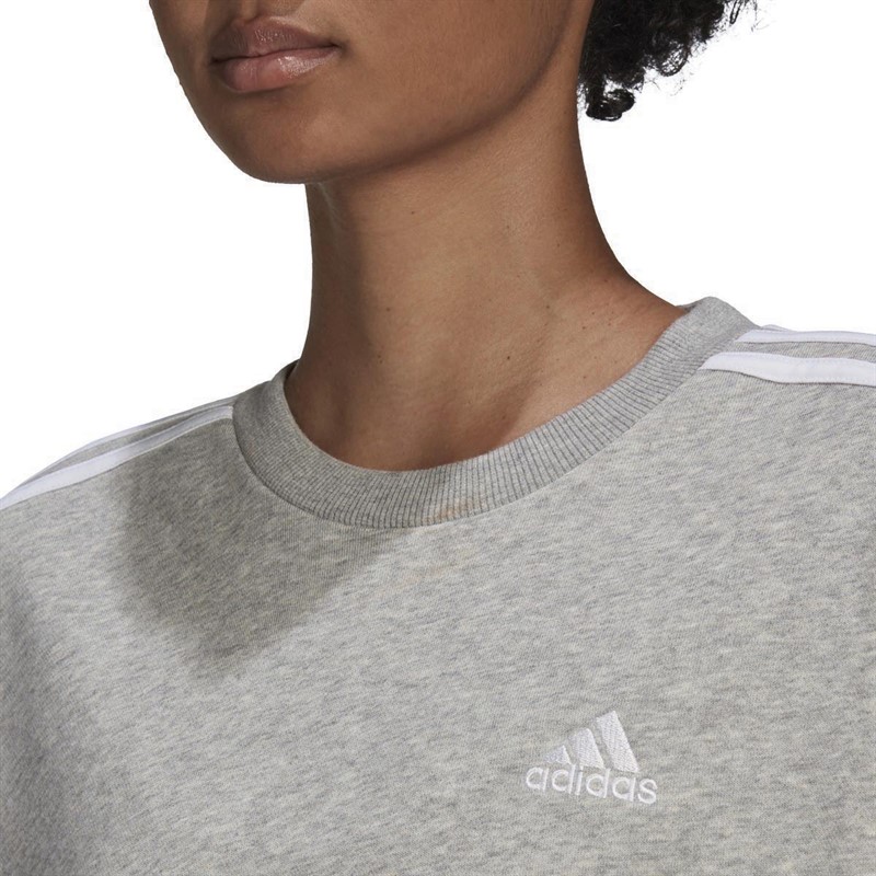adidas Womens Essentials Studio Lounge 3-Stripes Sweatshirt Medium Grey Heather/White