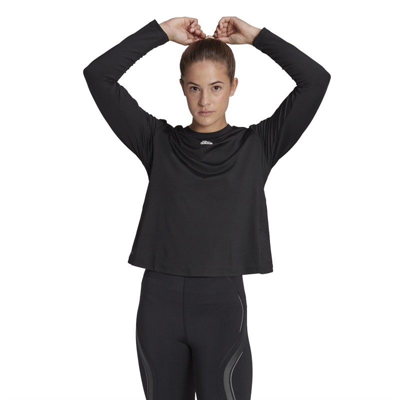 adidas Womens Studio Aeroready Long-Sleeve Top Black/White