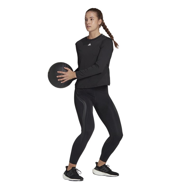 adidas Womens Studio Aeroready Long-Sleeve Top Black/White