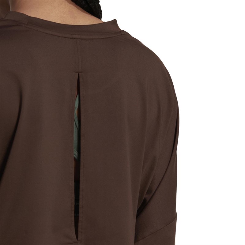 adidas Womens Hyperglam Aeroready 3-Stripes Lightweight Oversized Sweatshirt Brown/White