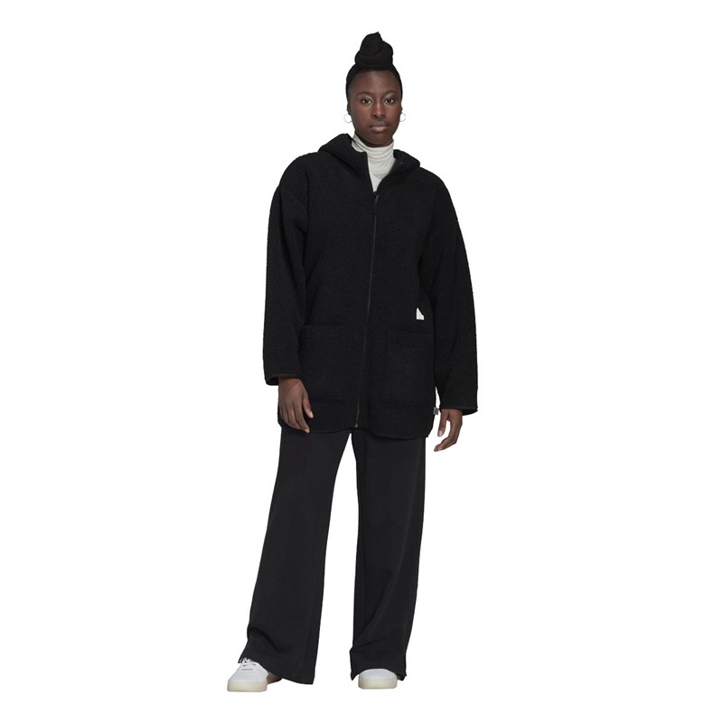 adidas Womens Polar Fleece Long Hooded Track Top Black