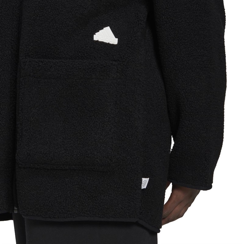 adidas Womens Polar Fleece Long Hooded Track Top Black