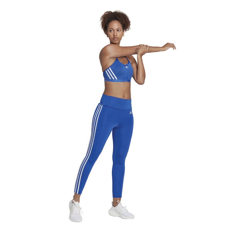 adidas Womens Aeroready 3-Stripes Light Support Sports Bra Royal Blue/White