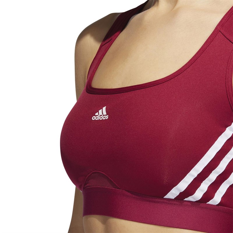 adidas Womens Powerreact Aeroready 3-Stripes Medium Support Sports Bra Legend Burgundy/White