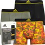 adidas Mens Active Micro Flex Three Pack Trunks Black/Grey/Print