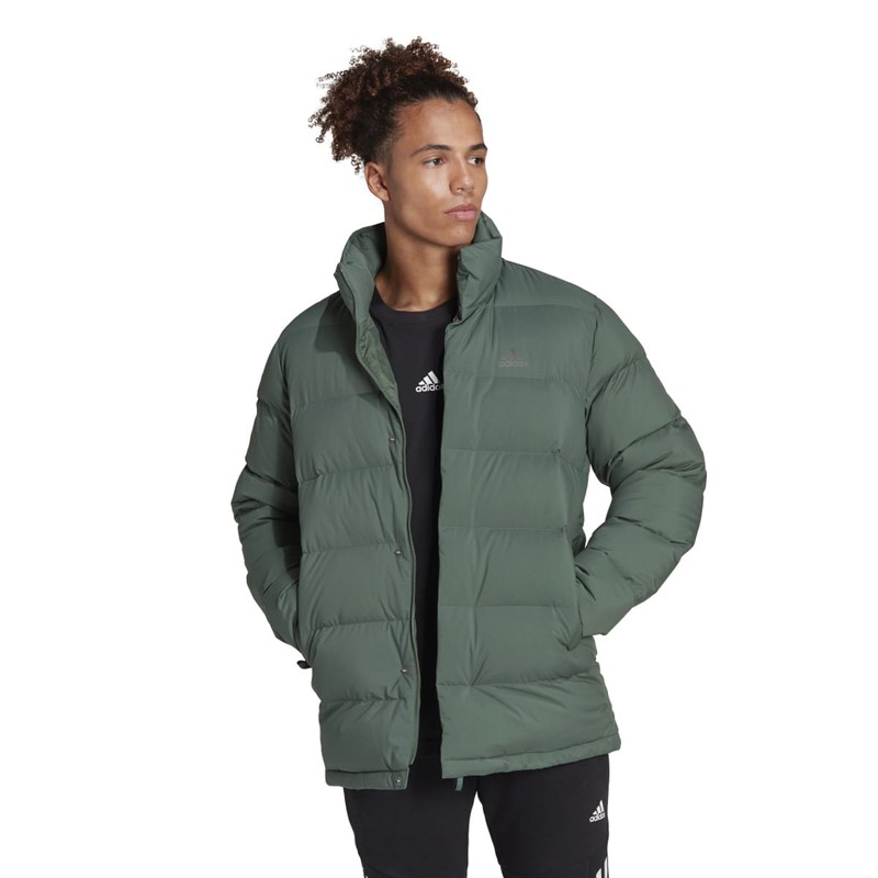 adidas Herren Helionic Daunenjacke mit Kapuze Mittel lang Grau Oxid