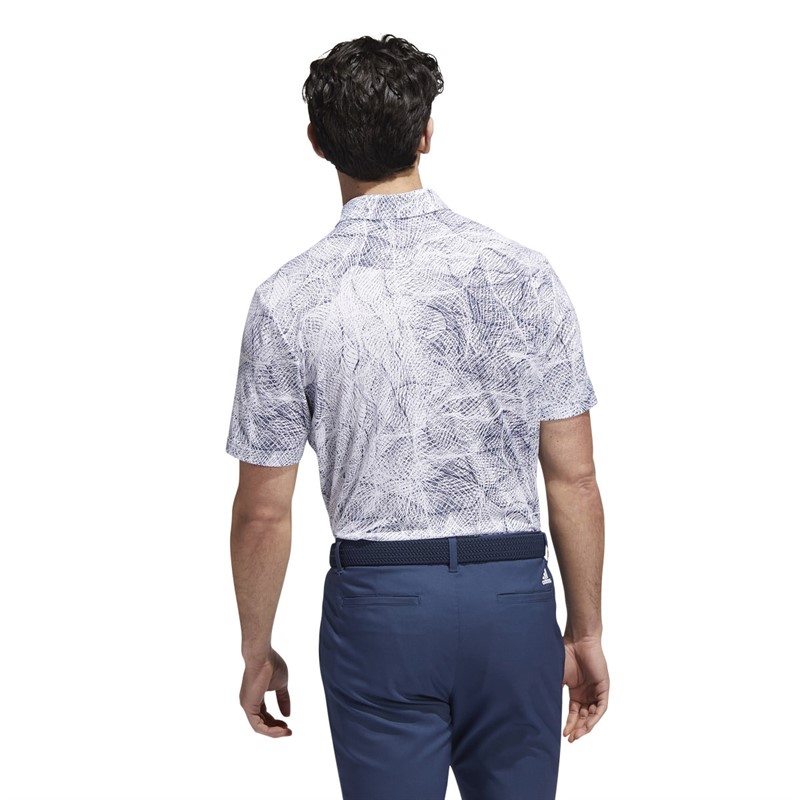 adidas Mens Motion-Print Golf Polo White/Crew Navy