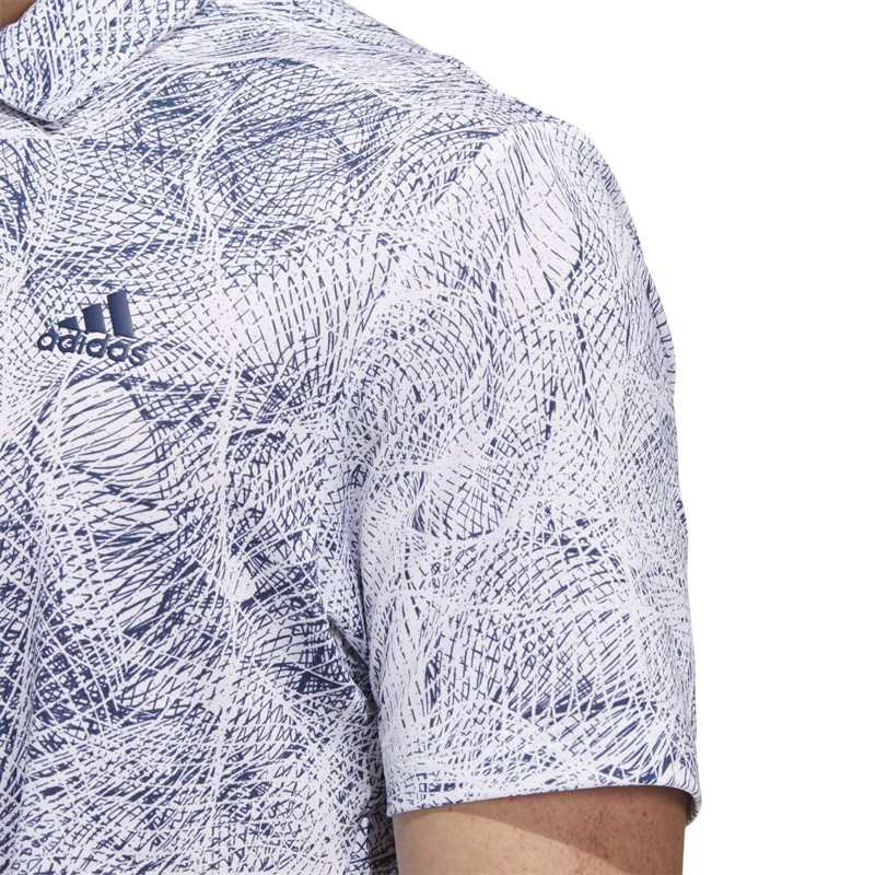 adidas Mens Motion-Print Golf Polo White/Crew Navy