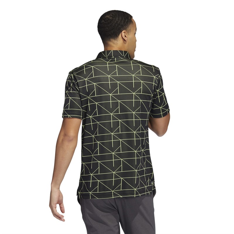 adidas Mens Jacquard Lines Primegreen Golf Polo Black/Pulse Lime