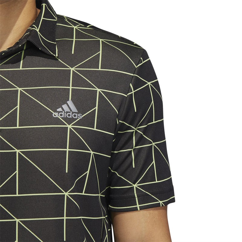 adidas Mens Jacquard Lines Primegreen Golf Polo Black/Pulse Lime