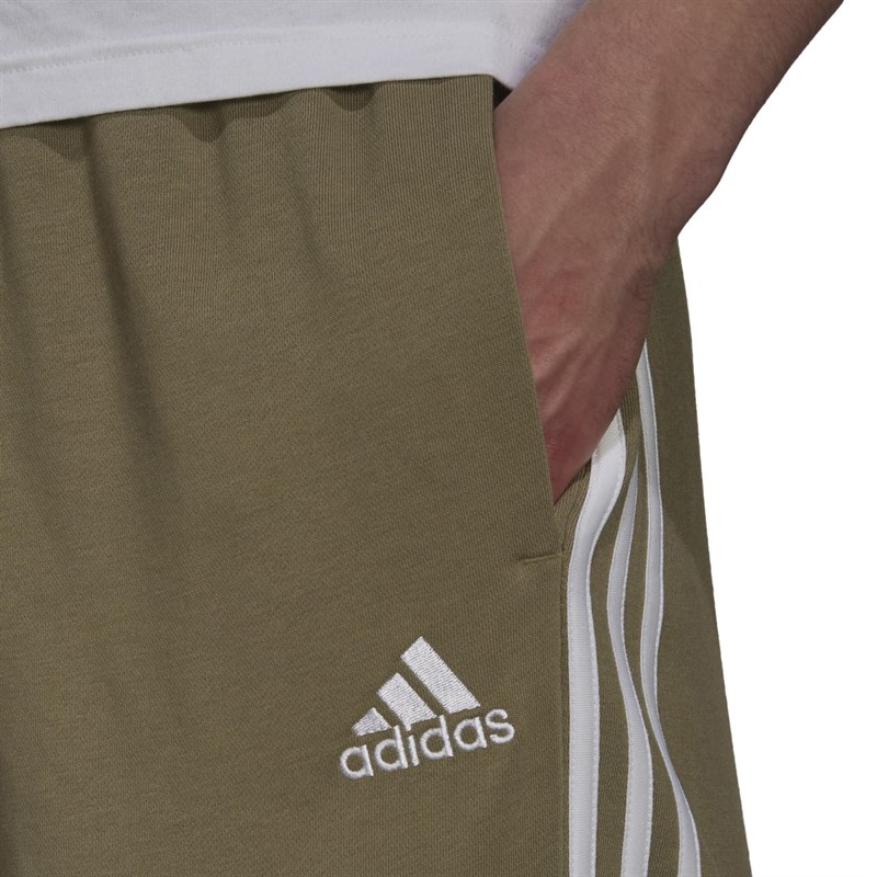 adidas Mens Essentials 3-Stripes French Terry Shorts Orbit Green/White