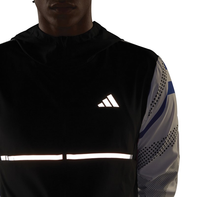 adidas Mens Own The Run 360 Reflective Water Repellent Seasonal Running Jacket Black/White/Lucid Fuchsia/Lucid Blue