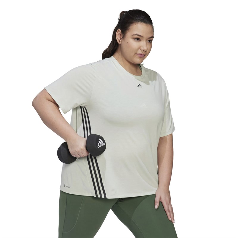 adidas Womens Train Icons Aeroready 3-Stripes Top Linen Green/Black