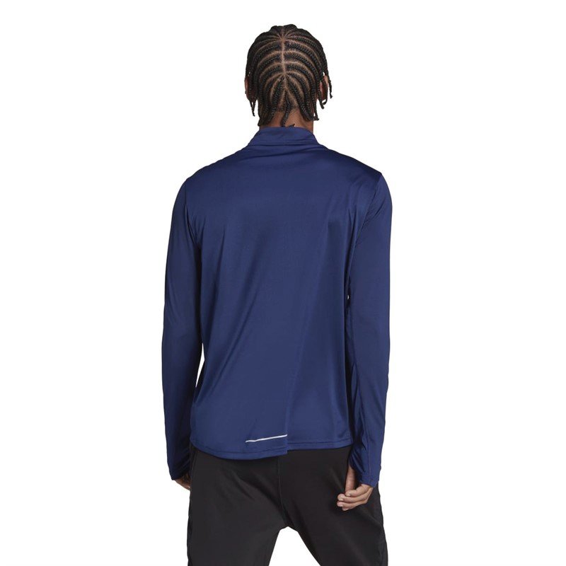 adidas Mens Own The Run 1/2 Zip Long-Sleeve Running Top Dark Blue