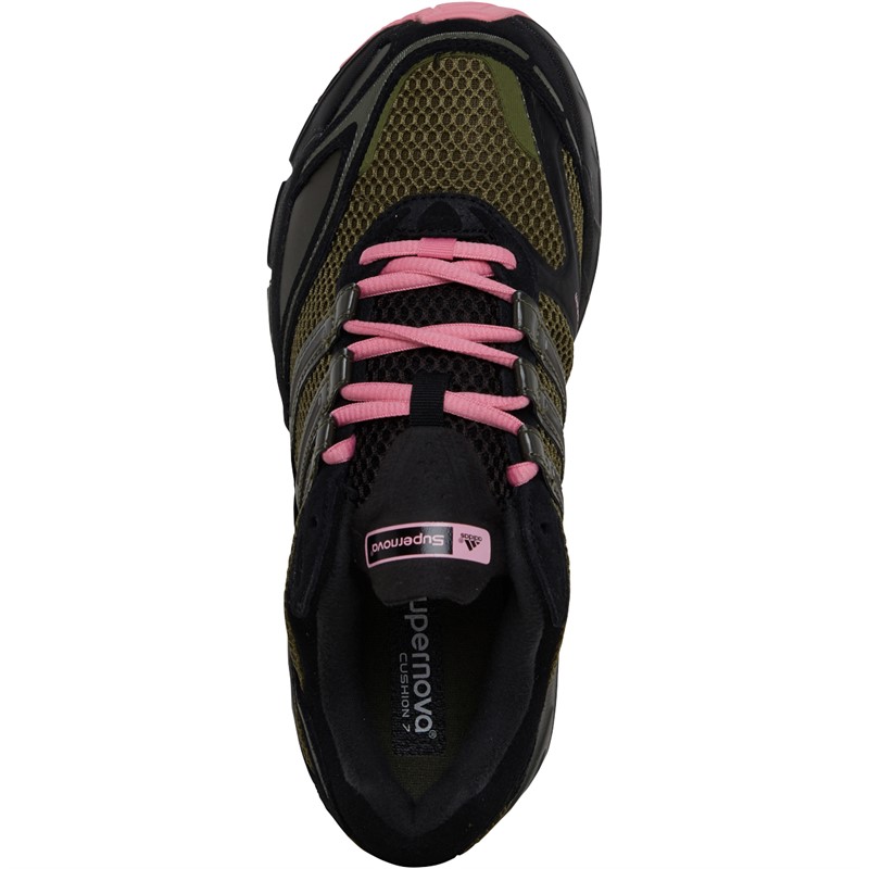 adidas Womens Supernova Cushion 7 Trainers Core Black/Focus Olive/Blink Pink