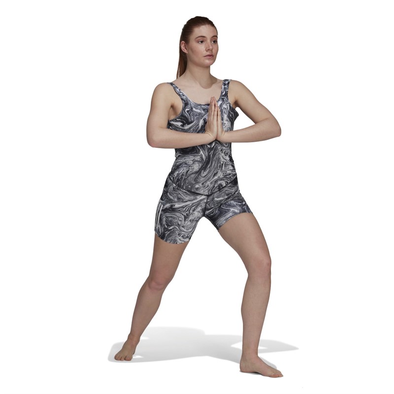 adidas Womens Hyperglam Aeroready Marble Print Leotard Multicolour/Black