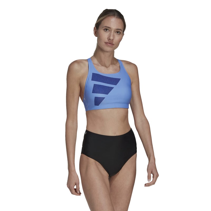 adidas Womens Big Bars Bikini Top Blue Fusion/Victory Blue/White