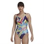 adidas Womens Positivisea Print Swimsuit Dark Purple/Impulse Yellow