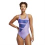 adidas Womens Big Bars Graphic Swimsuit Violet Fusion/Victory Blue/White