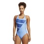 adidas Womens Big Bars Graphic Swimsuit Blue Fusion/Victory Blue/White