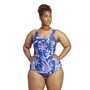 adidas Womens Floral 3-Stripes Swimsuit (Plus Size) Semi Lucid Blue/White