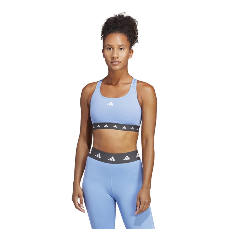 adidas Womens Powerreact Techfit Aeroready Medium Support Sports Bra Blue Fushion