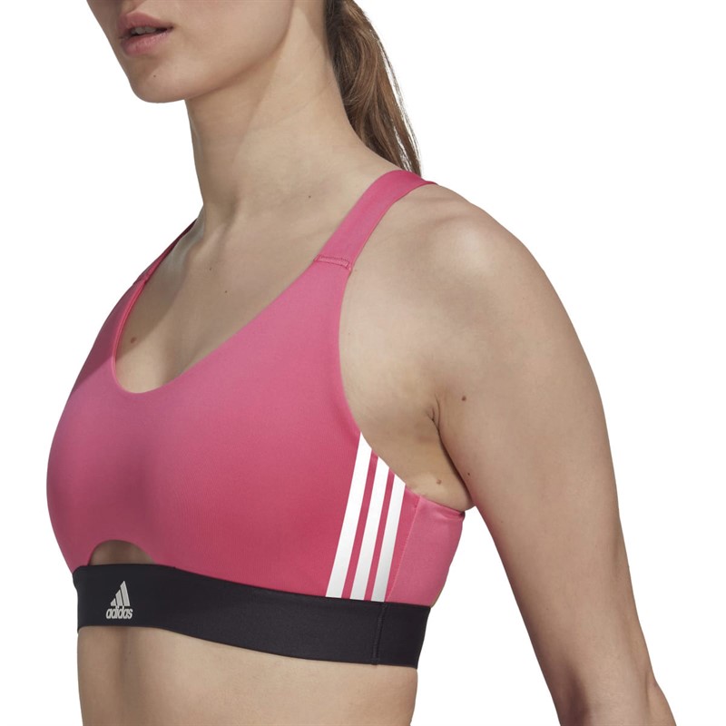adidas Womens Powerreact Aeroready Hyperglam Medium Support Sports Bra Pulse Magenta/White