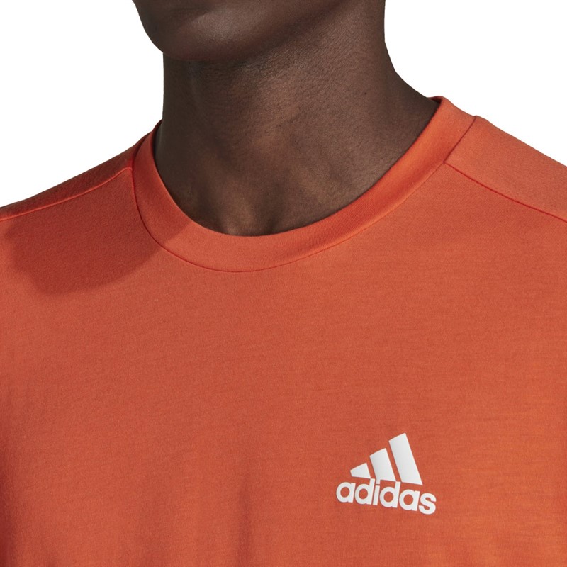 adidas Mens Aeroready Designed To Move Feelready Sport T-Shirt Semi Orange/White