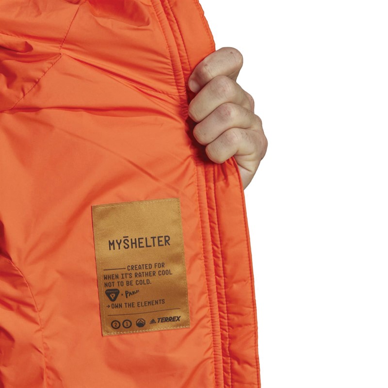 adidas Mens Terrex Myshelter Primaloft Hooded Padded Jacket Semi Impact Orange