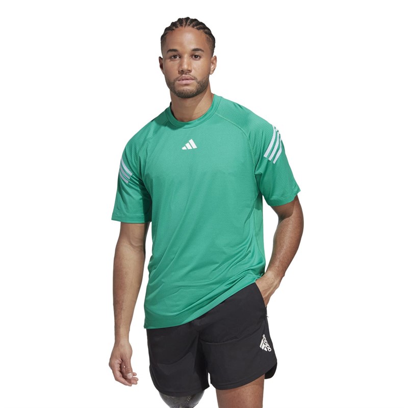 Buy adidas Mens Train Icons 3 Stripes Training T Shirt Court Green