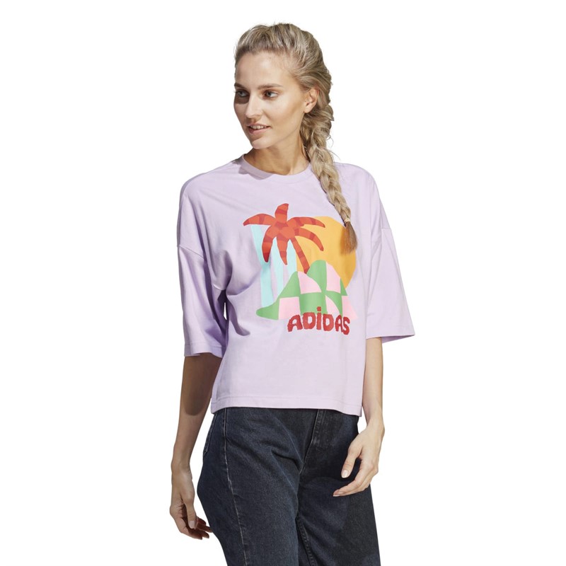 adidas Womens Farm Rio Graphic T-Shirt Purple Glow