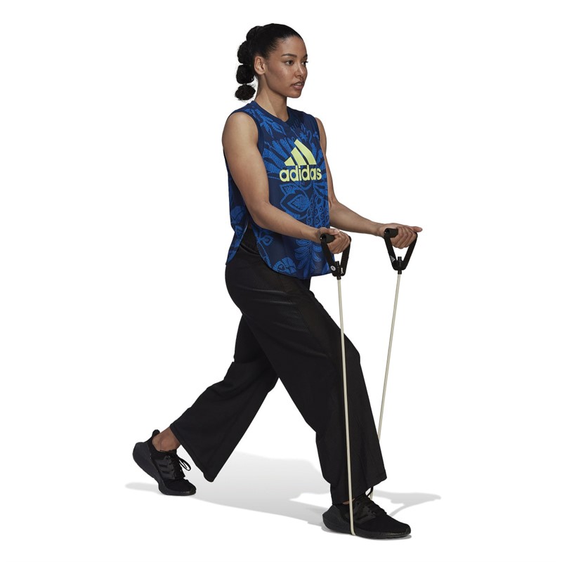 adidas Womens Farm Rio Aeroready Tank Top Mystery Blue/Hi-Res Yellow