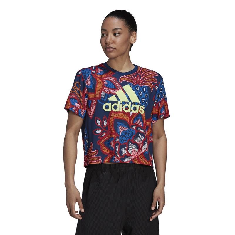 Buy adidas Womens Farm Rio Aeroready Graphic Top Mystery Blue/Hi-Res Yellow