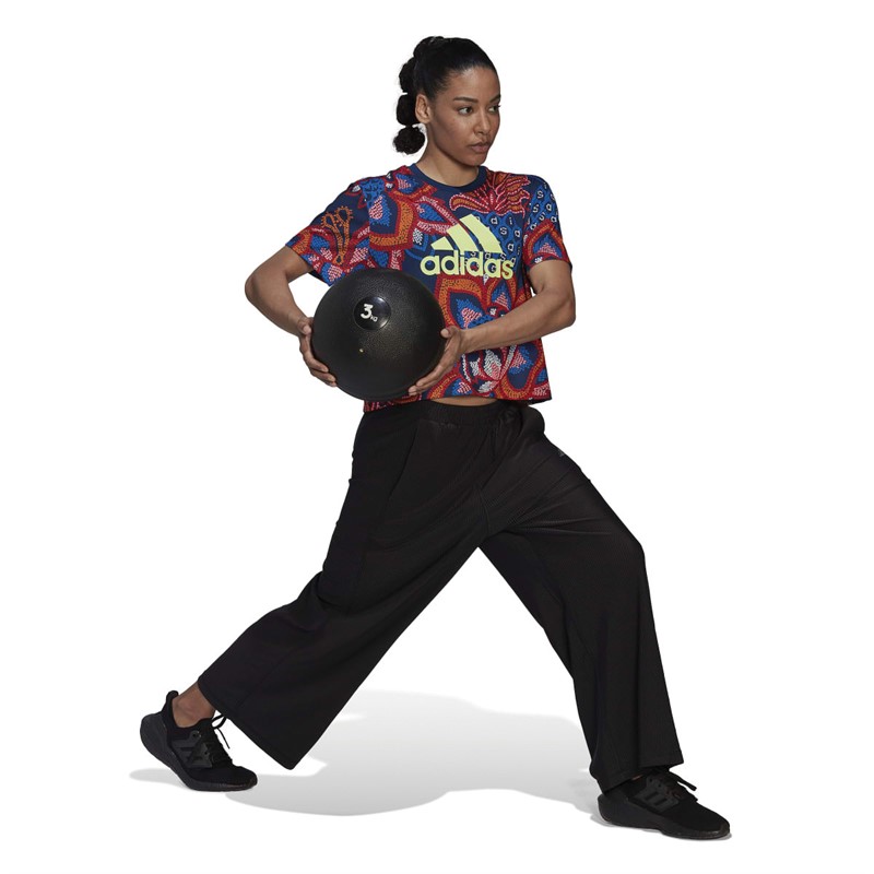 adidas Womens Farm Rio Aeroready Graphic Top Mystery Blue/Hi-Res Yellow